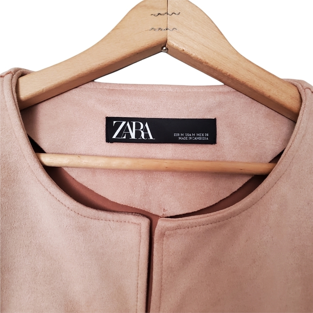 Women's Zara Jacket Faux Suede Fringe 3/4 Sleeves Light Dusty Pink Rose Medium M - Picture 7 of 16